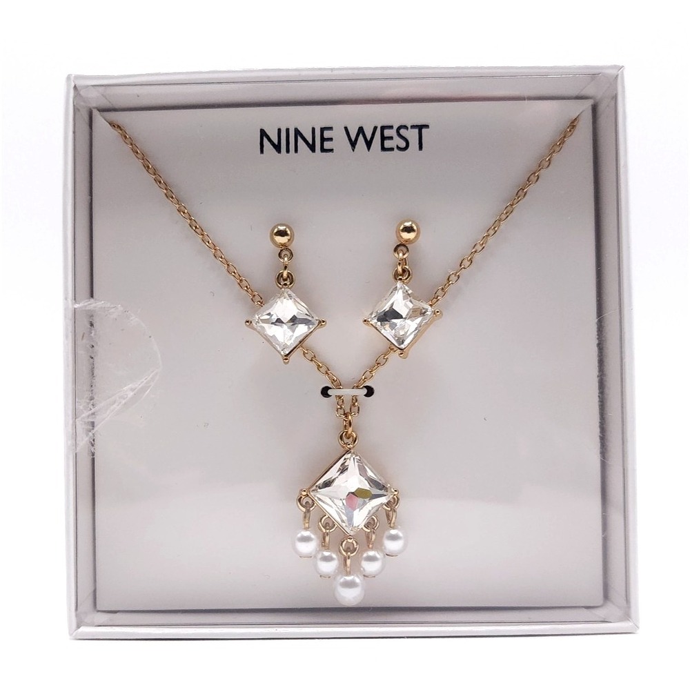 Nine West Crystal Faux Pearl‎ Necklace Set